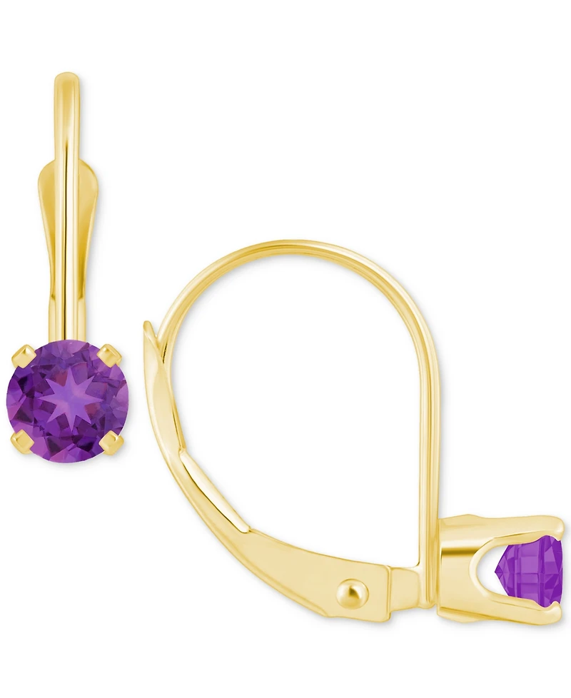 Amethyst Solitaire Leverback Earrings (1/2 ct. t.w.) 14k Gold (Also Additional Gemstones)
