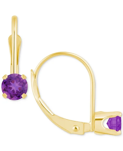 Amethyst Solitaire Leverback Earrings (1/2 ct. t.w.) 14k Gold (Also Additional Gemstones)