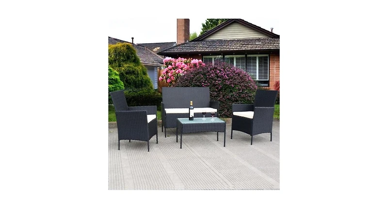 Slickblue 4 Pcs Outdoor Rattan Wicker Cushioned Seat with a Loveset