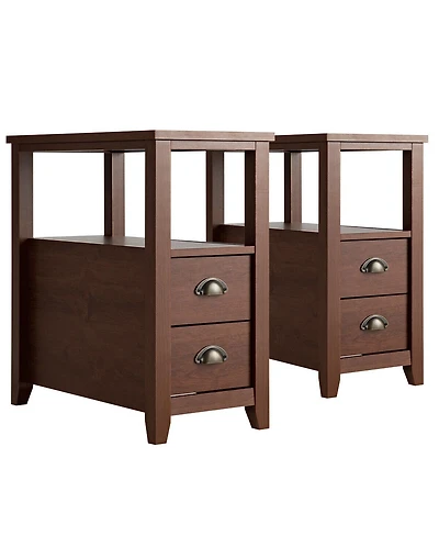 Slickblue Set of 2 End Table Wooden with Drawer & Shelf Bedside