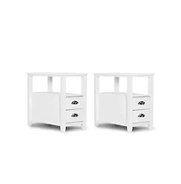 Slickblue Set of 2 End Table Wooden with Drawer & Shelf Bedside