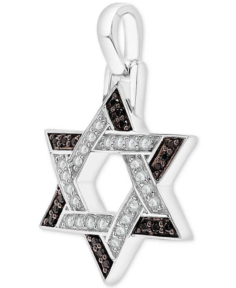 Men's Black & White Diamond Star of David Pendant (3/8 ct. t.w.) in 10k White Gold