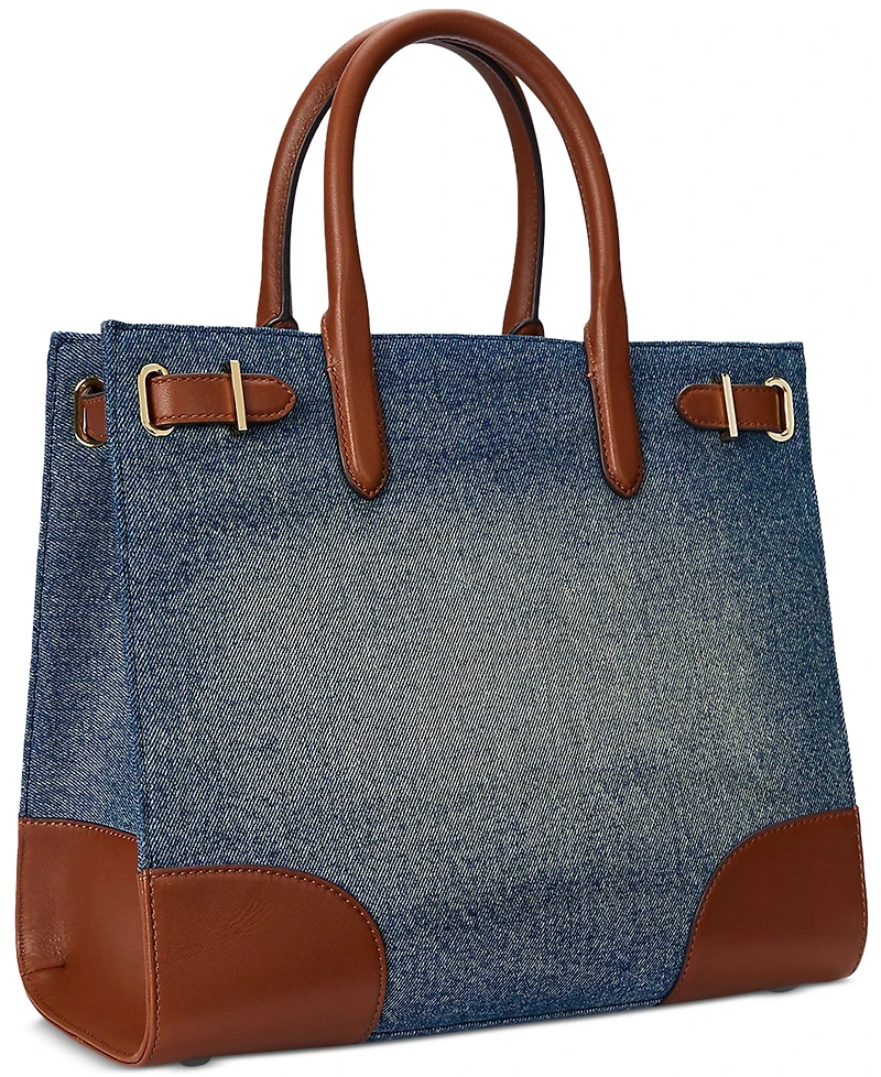 Lauren Ralph Lauren Devyn Denim with Leather Trim Medium Tote Bag