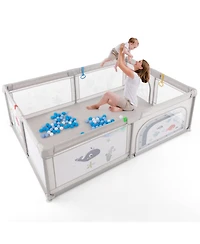 Slickblue Toddler Large Playpen with Pull Rings Ocean Balls and Cute Pattern