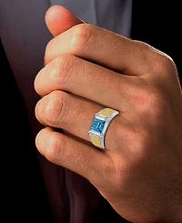 Men's London Blue Topaz (2-1/2 ct. t.w.) & Diamond (1/4 Ring Sterling Silver 14k Gold-Plate