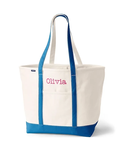 Lands' End Extra Large 5 Pocket Open Top Long Handle Canvas Tote Bag
