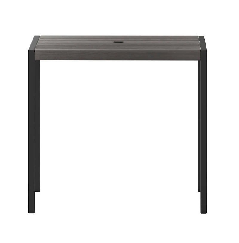 Merrick Lane Faux Teak Outdoor Dining Table With Powder Coated Steel Frame And Umbrella Hole