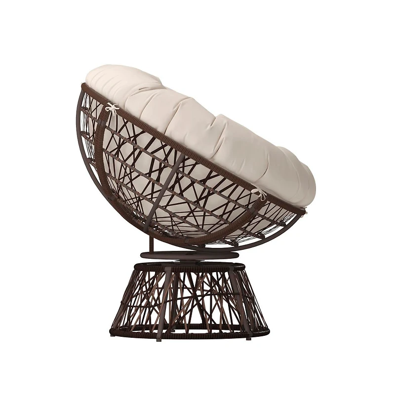 Papasan Style Woven Wicker Swivel Patio Chair With Removable All-Weather Cushion