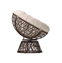 Papasan Style Woven Wicker Swivel Patio Chair With Removable All-Weather Cushion