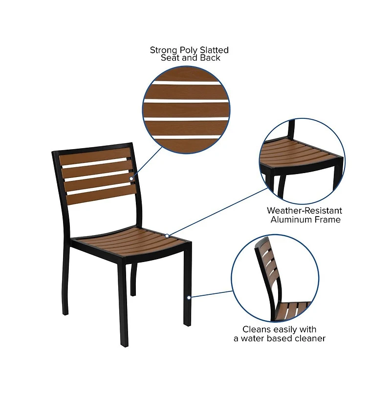 Calle 7 Piece Outdoor Faux Teak Poly Slat Furniture Set - Table, 4 Chairs And Patio Umbrella Base