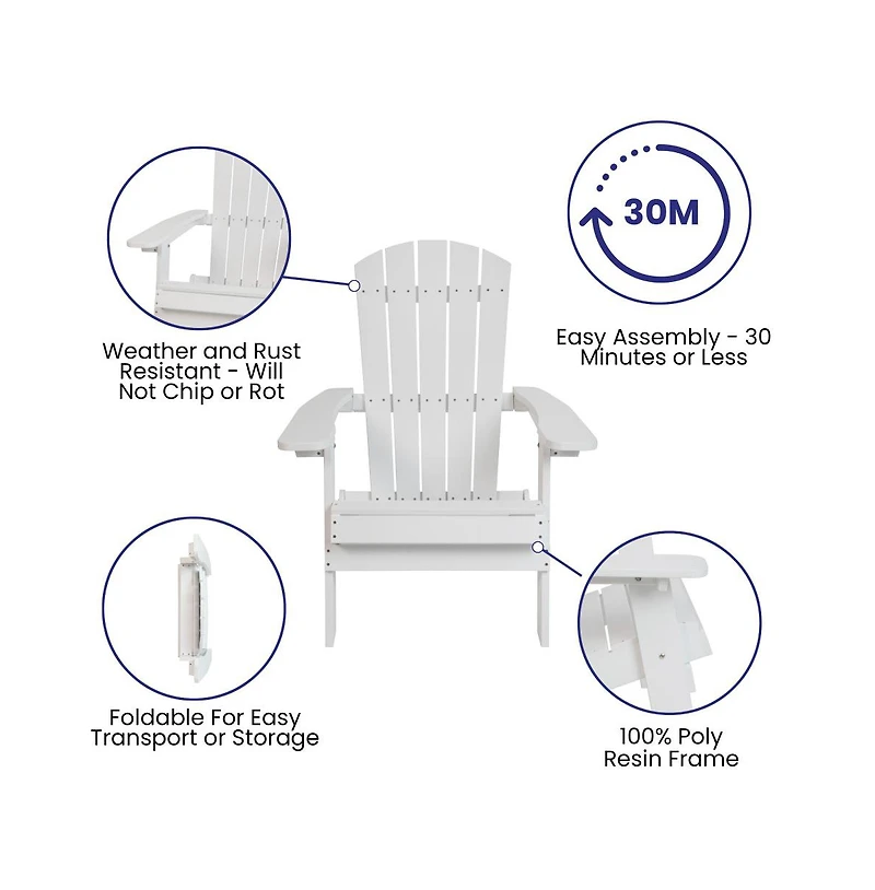 Set Of Riviera Poly Resin Folding Adirondack Lounge Chair