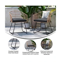 Emma+Oliver Ari Set Of Two All-Weather Faux Rattan Rope Chairs With Padded Cushions For Indoor And Outdoor Use