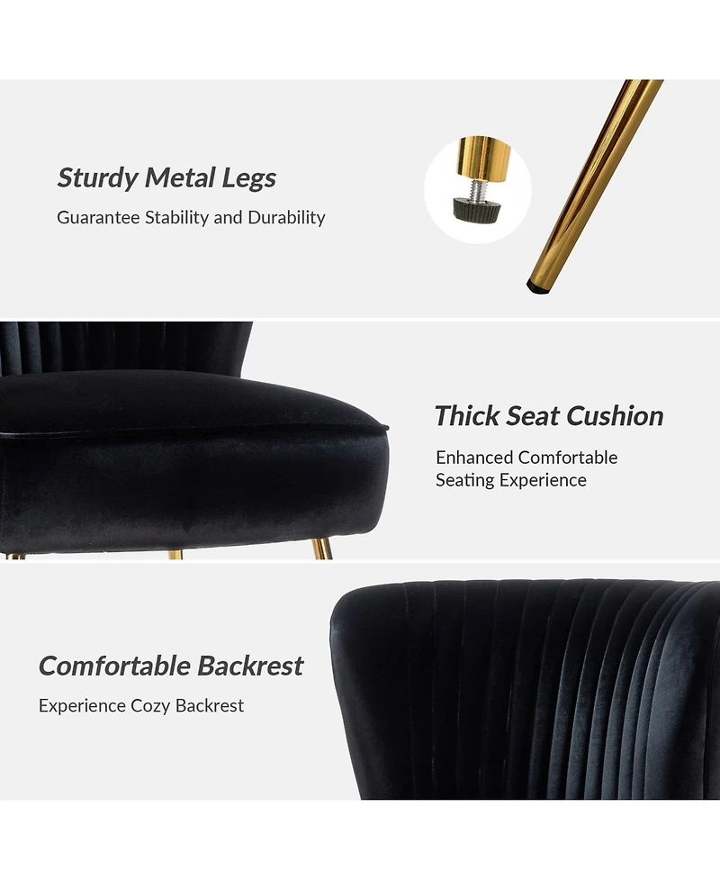 Hulala Home Velvet Accent Chair with Gold Metal Legs for Bedroom Guest Room Vanity