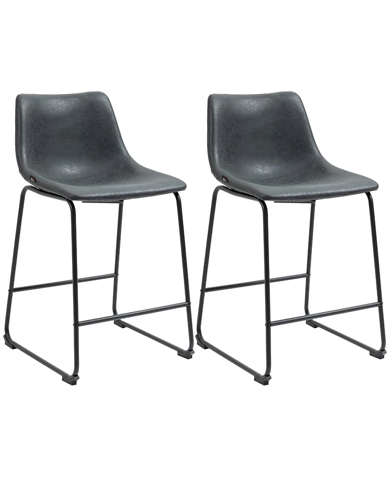 Homcom Counter Height Bar Stools Set of 2 W/ Footrest, Vintage Pu Leather