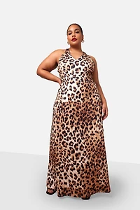 Rebdolls Plus Yasmeen Leopard Open Back Maxi Slip Dress