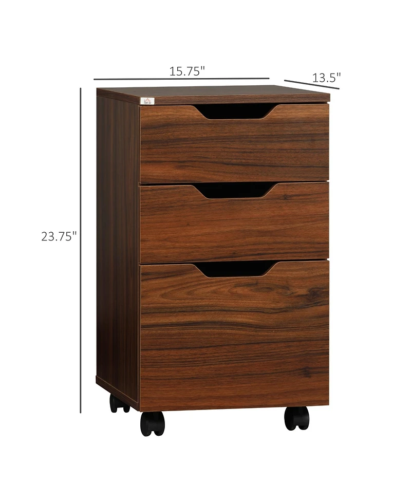 Homcom 3 Drawer Storage Cabinet Storage Organizer W/ Caster Wheels,