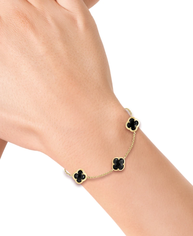 Effy Onyx Clover Station Chain Link Bracelet in 14k Gold
