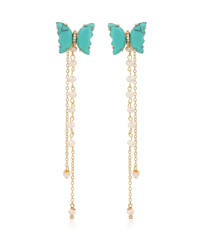 Ettika Turquoise Butterfly Freshwater Pearl Chain Dangle Earrings