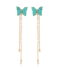 Ettika Turquoise Butterfly Freshwater Pearl Chain Dangle Earrings