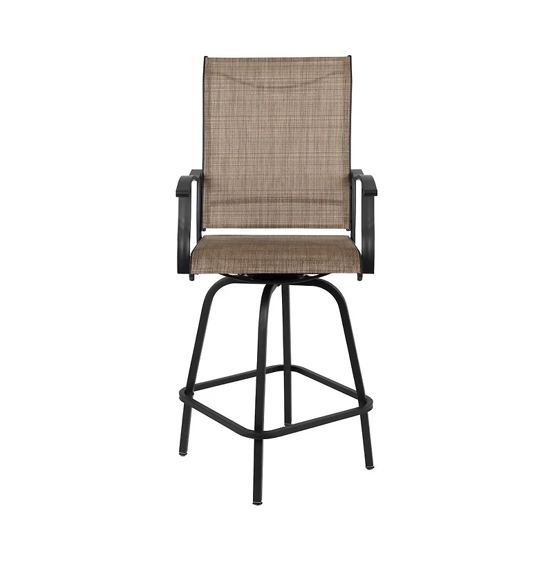 Merrick Lane Set Of 2 Brett High Back Bar Height Swivel Patio Stools With Powder Coated Metal Frames And Textilene Upholstery