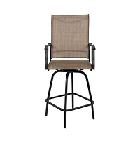 Merrick Lane Set Of 2 Brett High Back Bar Height Swivel Patio Stools With Powder Coated Metal Frames And Textilene Upholstery
