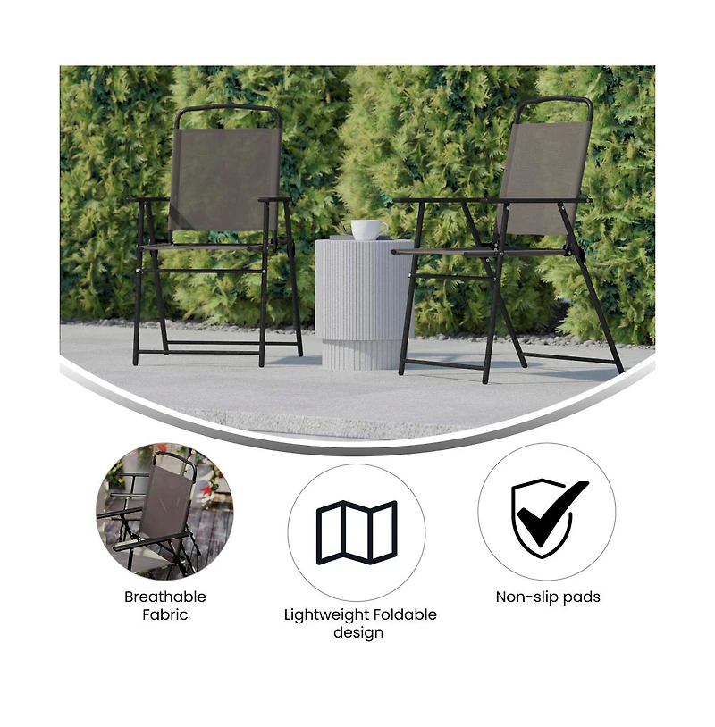 Munroe Set Of Textilene Folding Sling Style Patio Chairs With Armrests