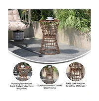 Ari All-Weather Faux Rattan Rope Patio Table With Acacia Wood Top For Indoor And Outdoor Use