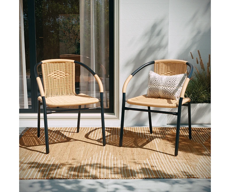 Pack Rattan Indoor-Outdoor Restaurant Stack Chair With Curved Back