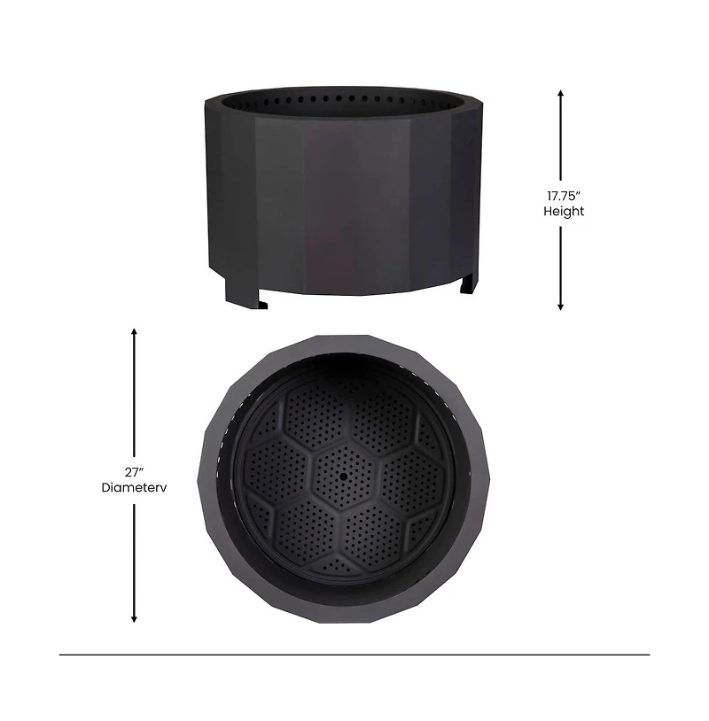 Merrick Lane Aries Portable Steel Smokeless Wood Burning Outdoor Firepit With Waterproof Cover