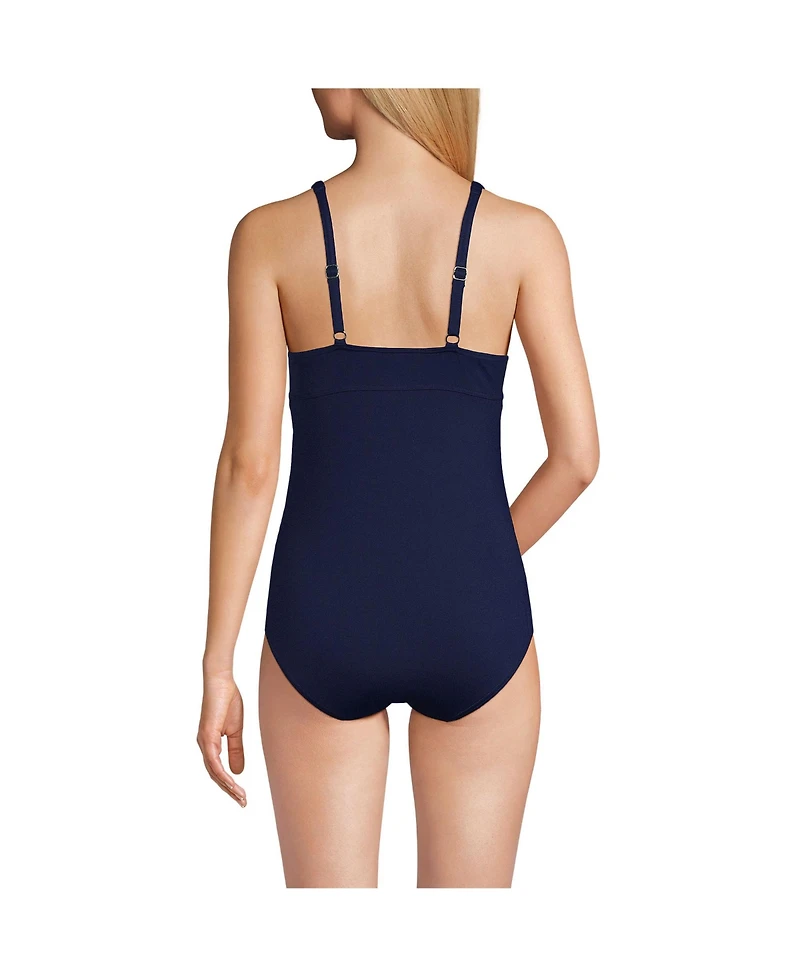 Lands' End Women's Chlorine Resistant Shirred V-neck One Piece Swimsuit