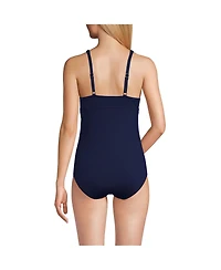Lands' End Women's Chlorine Resistant Shirred V-neck One Piece Swimsuit