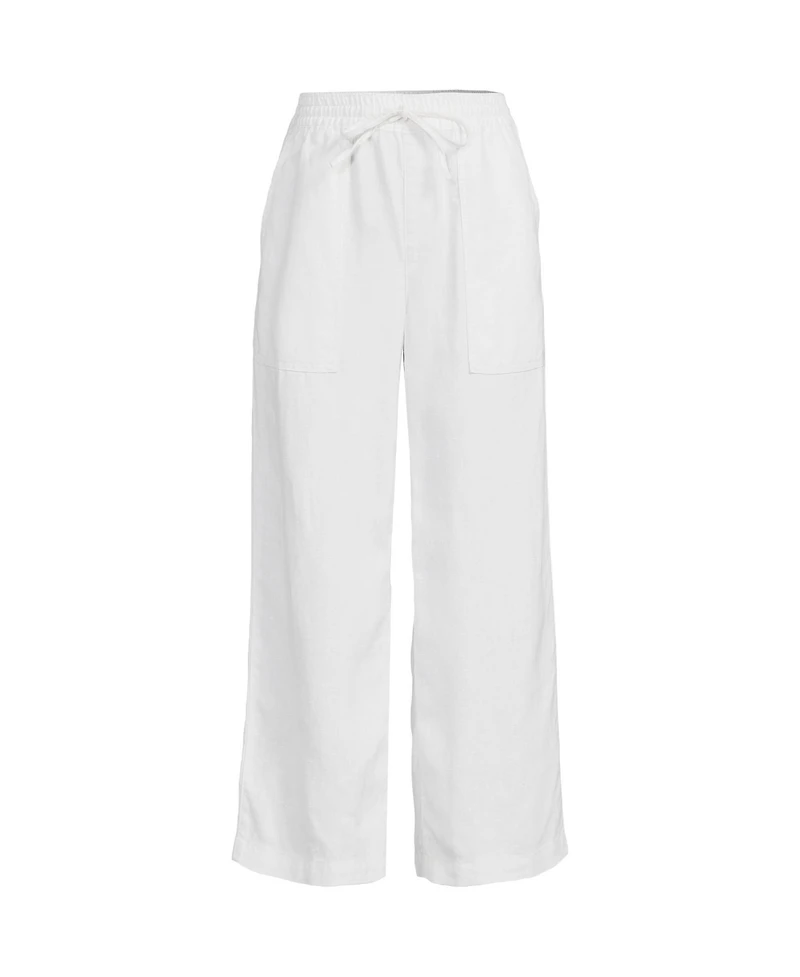 Lands' End Women's High Rise Drawstring Linen Wide Leg Crop Pants
