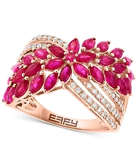 Effy Ruby (2-3/8 ct. t.w.) & Diamond (5/8 ct. t.w.) Flower Crossover Ring in 14k Rose Gold