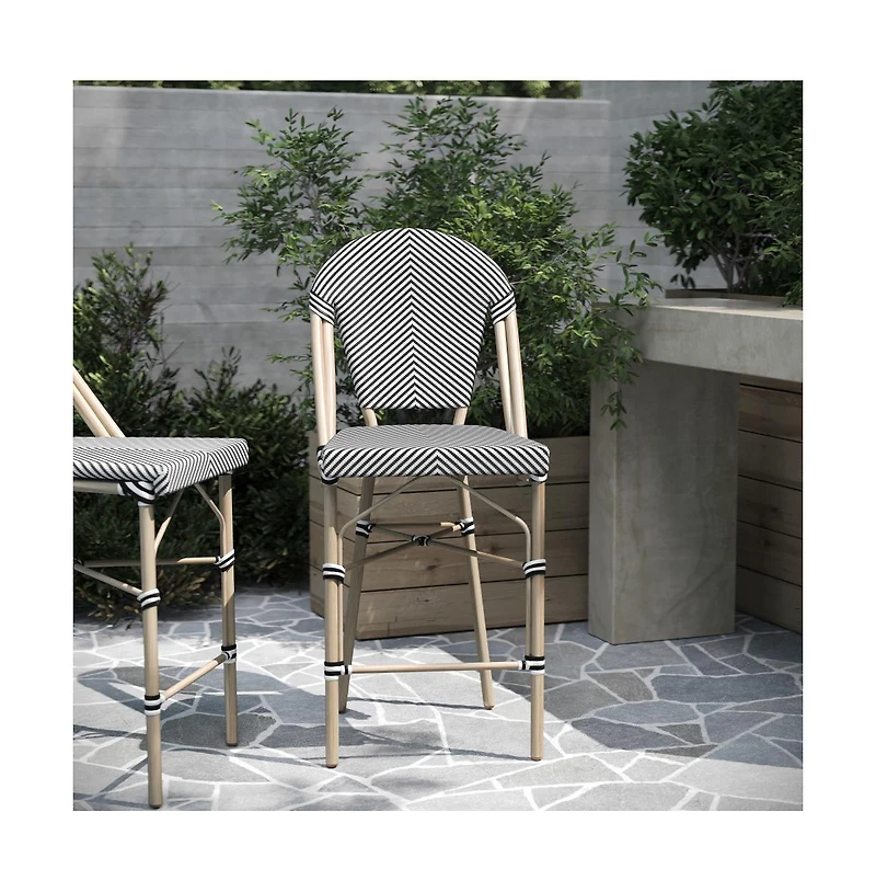 Mael Set Of Two Stacking Bistro Style Counter Stools With Textilene Backs And Seats Metal Frames For Indoor/Outdoor Use