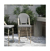 Mael Set Of Two Stacking Bistro Style Counter Stools With Textilene Backs And Seats Metal Frames For Indoor/Outdoor Use