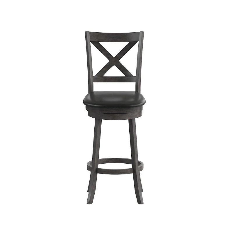 Sora Classic Wooden Crossback Swivel Bar Height Pub Stool With Upholstered Padded Seat And Integrated Footrest