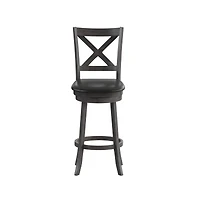 Sora Classic Wooden Crossback Swivel Bar Height Pub Stool With Upholstered Padded Seat And Integrated Footrest