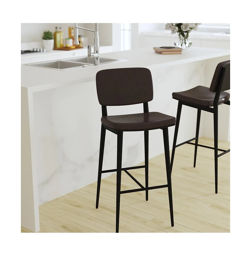 Regency Barstools Contemporary Metal Frame Stools With Integrated Footrest - Set Of 2