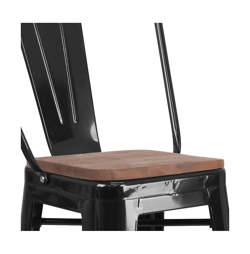 Donnelly Metal Dining Stool With Curved Slatted Back And Textured Wood Seat
