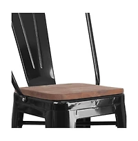 Donnelly Metal Dining Stool With Curved Slatted Back And Textured Wood Seat