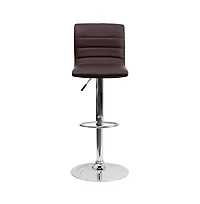 Coti Modern Channel Tufted Upholstered Height Adjustable Mid-Back Stool And Pedestal Base With Footrest