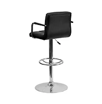 Contemporary Quilted Vinyl Adjustable Height Barstool With Arms