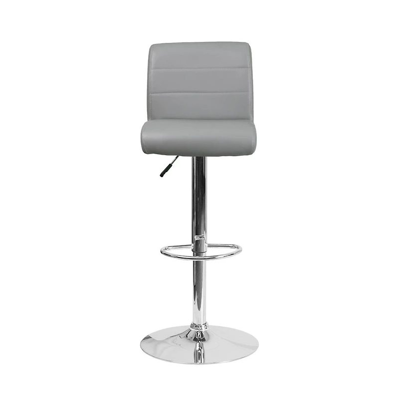 2 Pack Contemporary Vinyl Adjustable Height Barstool With Rolled Seat And Chrome Base
