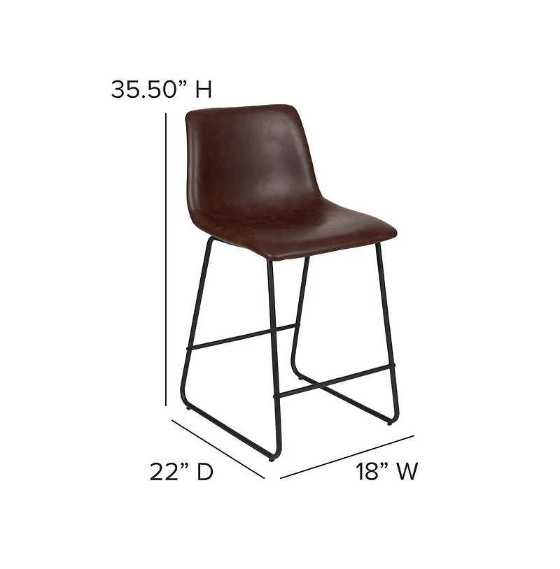 24 Inch Faux Counter Height Bucket Seat Stools, Set Of 2