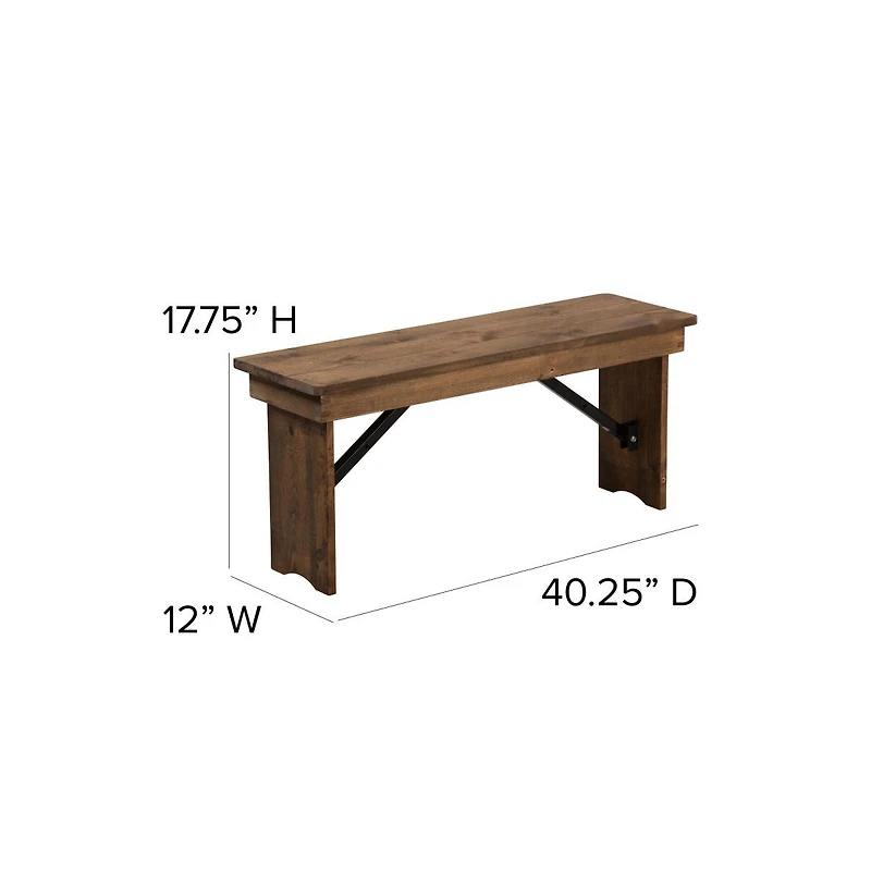 Merrick Lane Antique Solid Pine Folding Farmhouse Style Bench