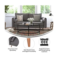 Emma+Oliver Carthage Upholstered Mid-Century Modern Pocket Spring Sofa With Wooden Legs And Removable Back Cushions