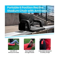 Extra Wide Portable Stadium Chair With Reclining Padded Back & Seat, Lightweight Metal Frame Armrests Backpack Straps