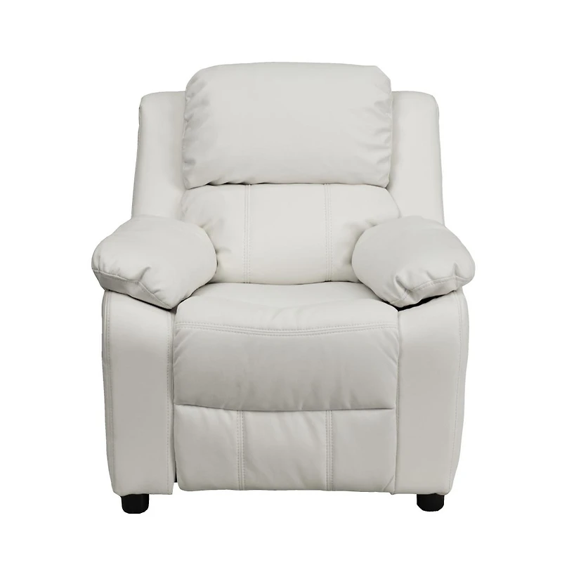 Deluxe Padded Contemporary Kids Recliner With Storage Arms
