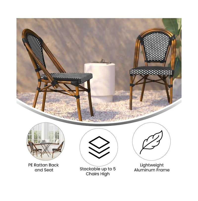 Merrick Lane Sacha Stacking Bistro Chair With Pe Seat And Back And Aluminum Frame For Indoor/Outdoor Use