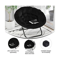 Ersa Oversize Folding Saucer Chair With Cozy Faux Fur Cushion And Metal Frame For Dorms, Bedrooms, Apartments More
